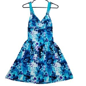 ZeroXposur‎ Swim Dress Medium Blue Floral One Piece Padded Lined